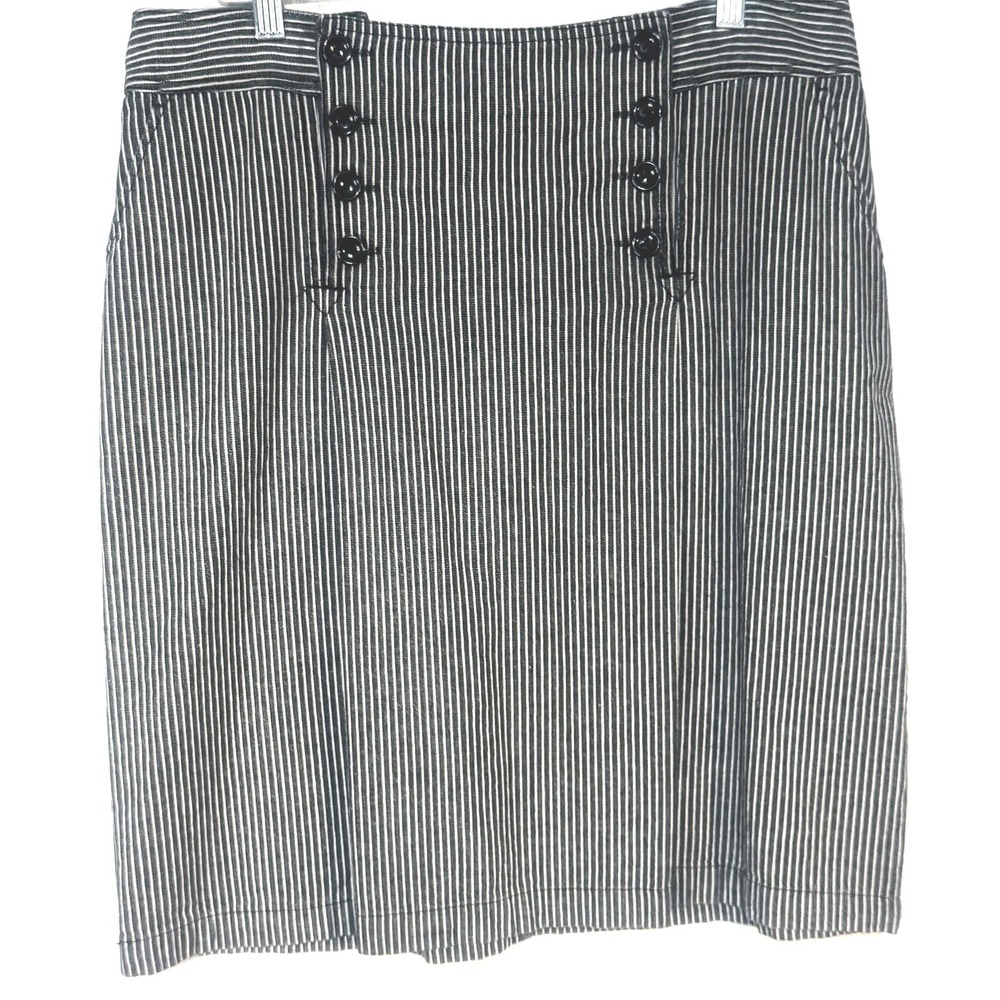 Larry Levine Women's Pencil Skirt Sz 12 Striped Buttons Pockets Fall Attire